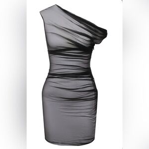 AUTH NWT Vintage Rare VERSACE Black Mesh Dress 10 46 Asymmetrical sheer Archive
